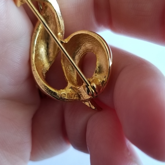Vintage looped ribbon brooch by LIA gold tone squiggle curly pin - Picture 10 of 10